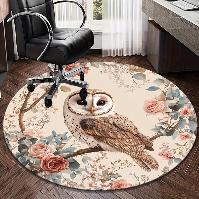 Owl Flower Round Rug Crystal Velvet Floor Mat Bird Nature Art Decorative Home Bedroom Living Room Area Rug for Kids Teens