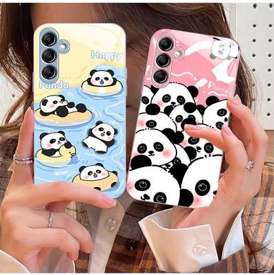 Samsung A14 Liquid Glass Case: Cute Panda Design for A20, A21S - National Treasure Theme, Anti-Fall Protection