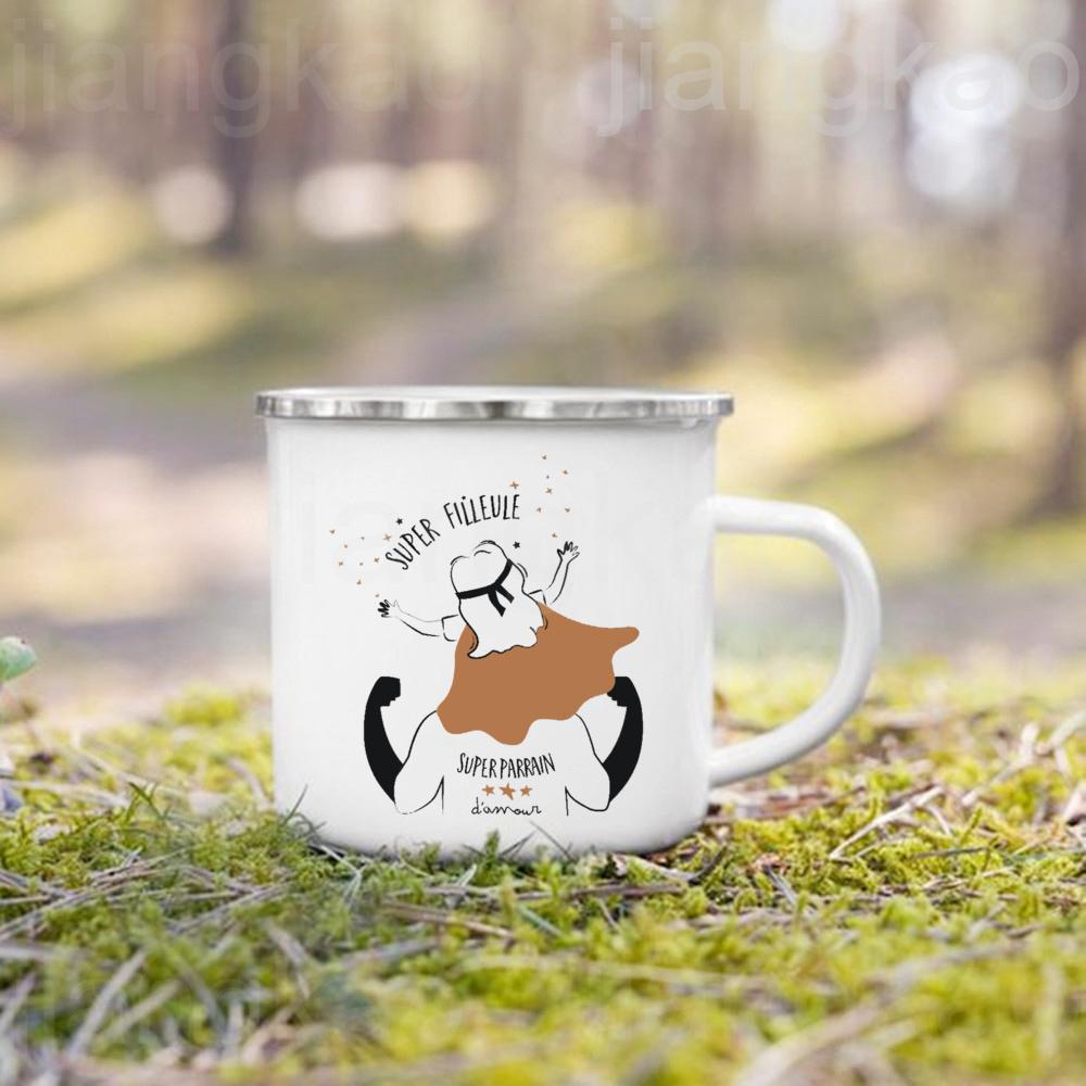 Französische Taufpatin Pate Druck Emaille Kaffeetasse Getränke Milchbecher Campingtassen Bestes Geburtstags-Feiertagsgeschenk für Patentante Patenonkel