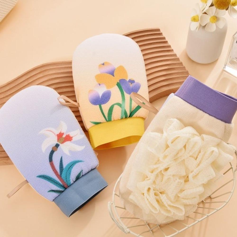 Cartoon Flower Bath Gloves Double Sided Rubbing Bath Towel Body Cleansing Scrub Glove  Bathroom