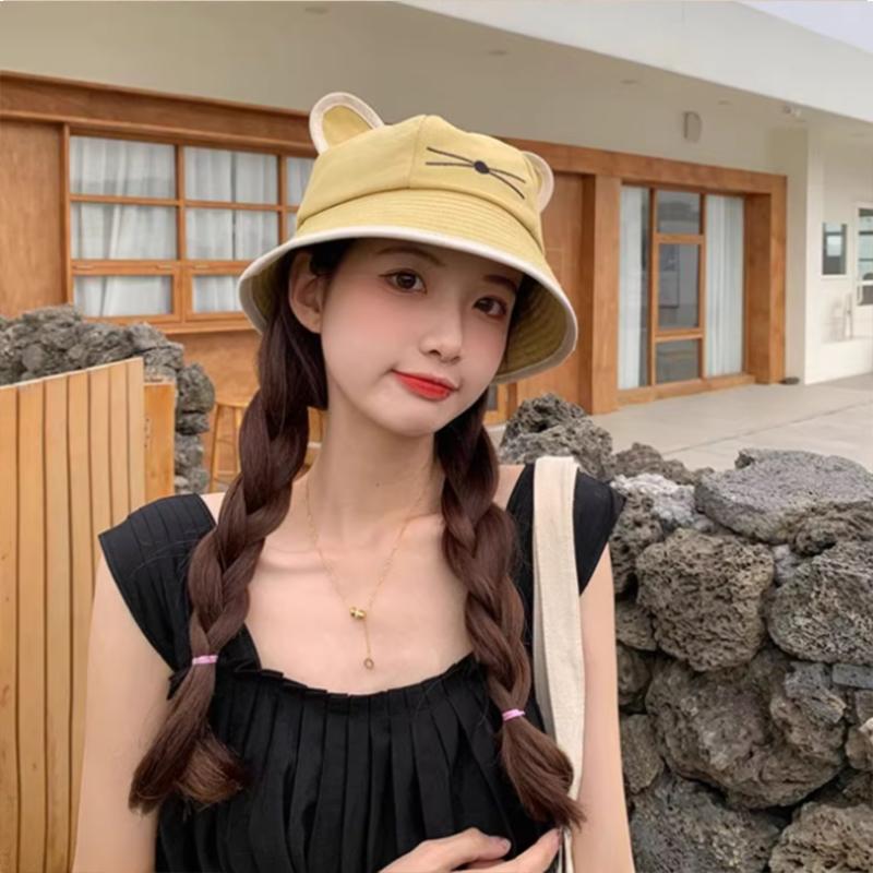 Fisherman'S Hat With Cat Ears Sun Hat, Street Style Hat For Women