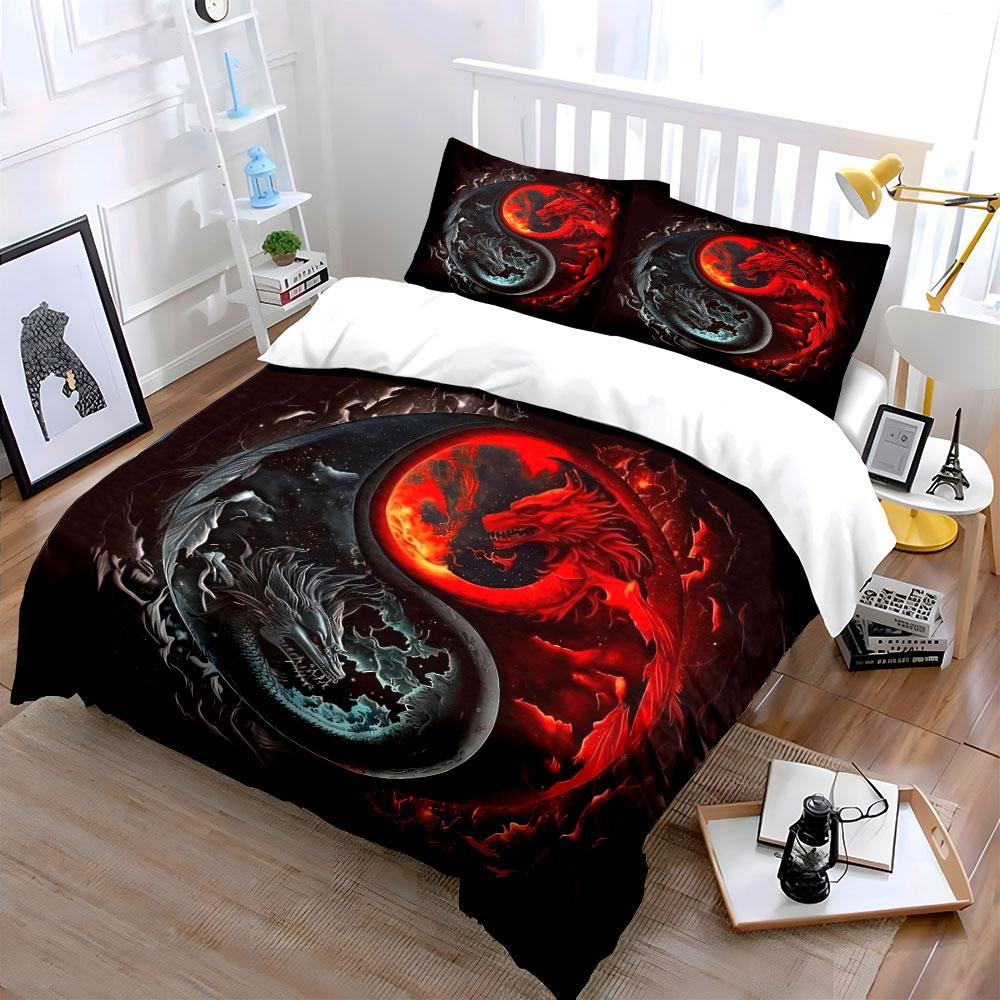 Dragon Yin Yang Art Decor Soft Comfortable Duvet Cover Bedding Set Included 1*Duvet Cover & 2*Pillowcases, Gift
