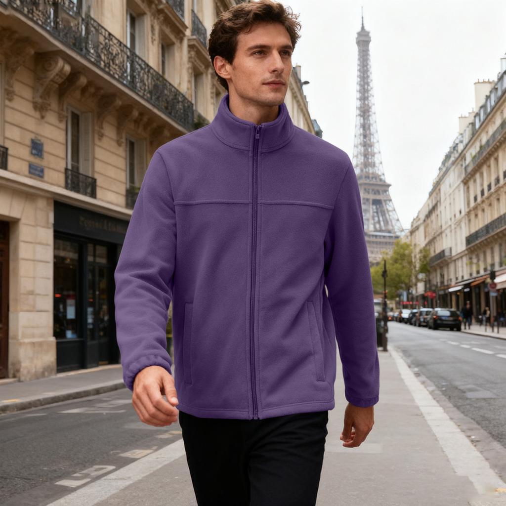 Men's Casual Sports Loose Stand Collar Warm Fleece Zipper Cardigan Top Jacket