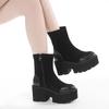 Fashion Fashion Black Ankle Boots For Women Thick Heels Spring Autumn Flock Platform Shoes High Heels Black Zipper Ladies Boots 2025