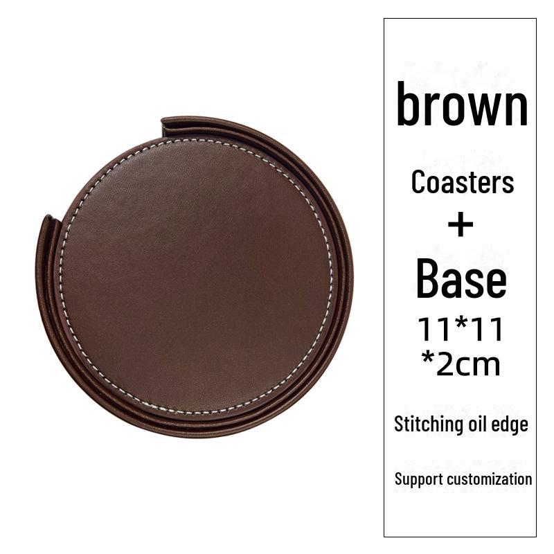 Custom PU Leather Tea Coasters with Hand-Sewn Edges and Insulation Pad, Featuring Your Enterprise Logo.