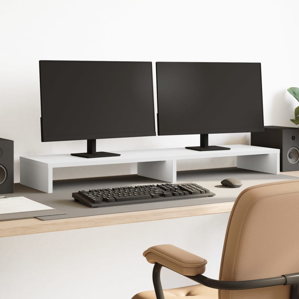 Dual Monitor Stand White 100 X 27 X 10 Cm Engineered Wood