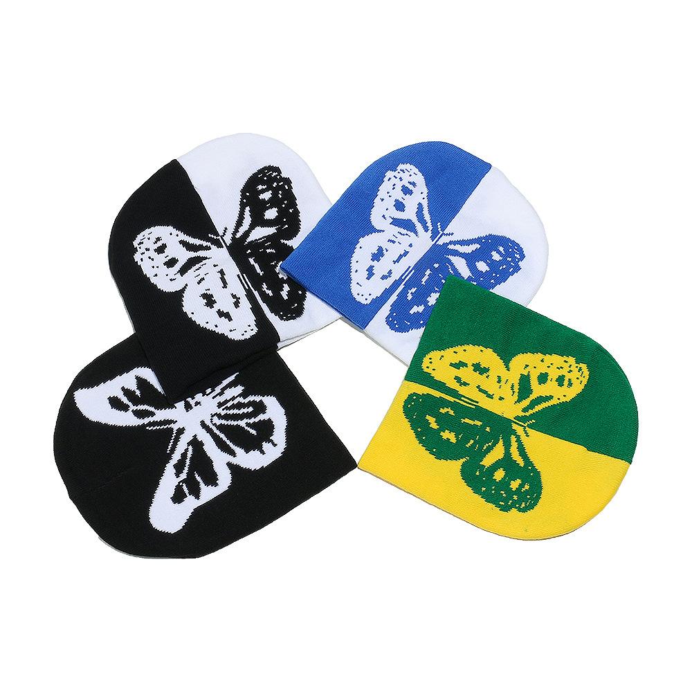 Autumn and winter two-color butterfly warm knitted hat trend pullover wool hat outdoor skiing cold hat children