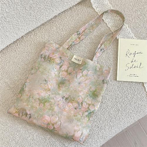 

Retro Large Capacity Rose Flower Pattern Tote Bag Travel Portable Organizer Storage Bag Women Girls Sweet Shoulder Bag Gift