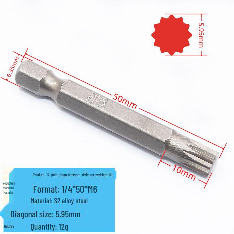 12-Winkel-Druckluftschraubendreherkopf aus gehärtetem S2-Stahl, 1/4" M-Typ, inneres Zwölf-Blumen-Design