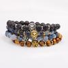 European & American Lava Stone Tiger's Eye Bracelet with Golden Lion Head for Men