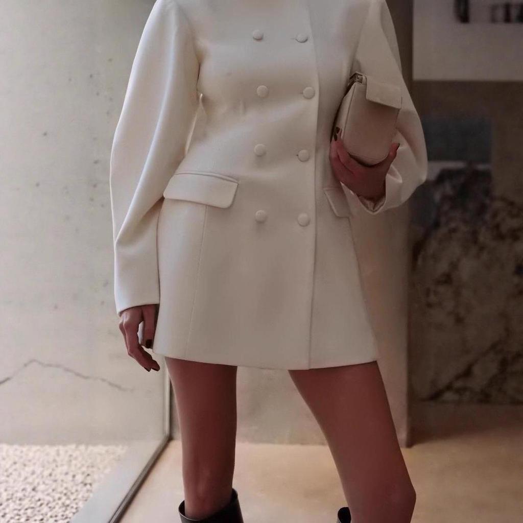 2025 Summer European & American Women's Fashion: Double-Breasted Long Sleeve Workplace Dress with Round Neck and Buttons