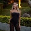 Black Sexy Backless Mesh Jumpsuits Women Summer Off Shoulder Sleeveless Bodycon One Piece Hot Girls Clubwear Sexy Vacation Lace Long Jumpsuit Femme