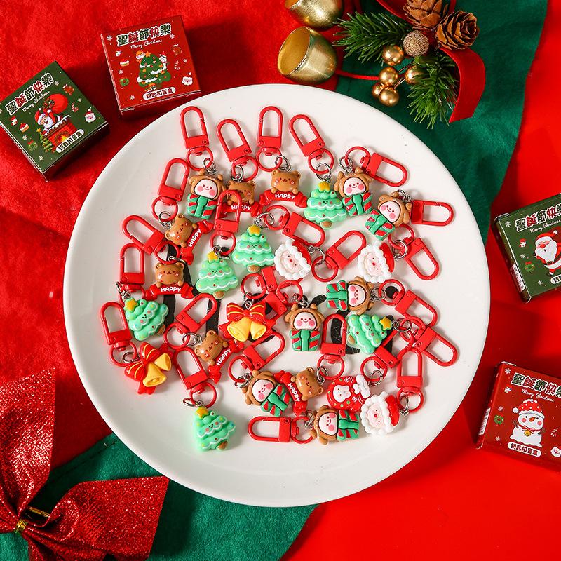 2/5/10Pcs Christmas Blind Box Keychain Cute Cartoon Santa Claus Series Exquisite Resin Pendant Backpack Ornament Small Gifts