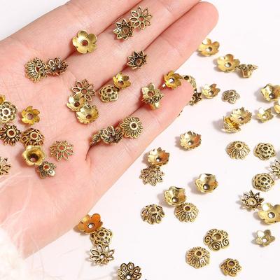 50-100 adet Altın Rengi Karışık Tibet Çiçek Boncuk Uç Kapakları Takı Yapımı için DIY Aksesuarları