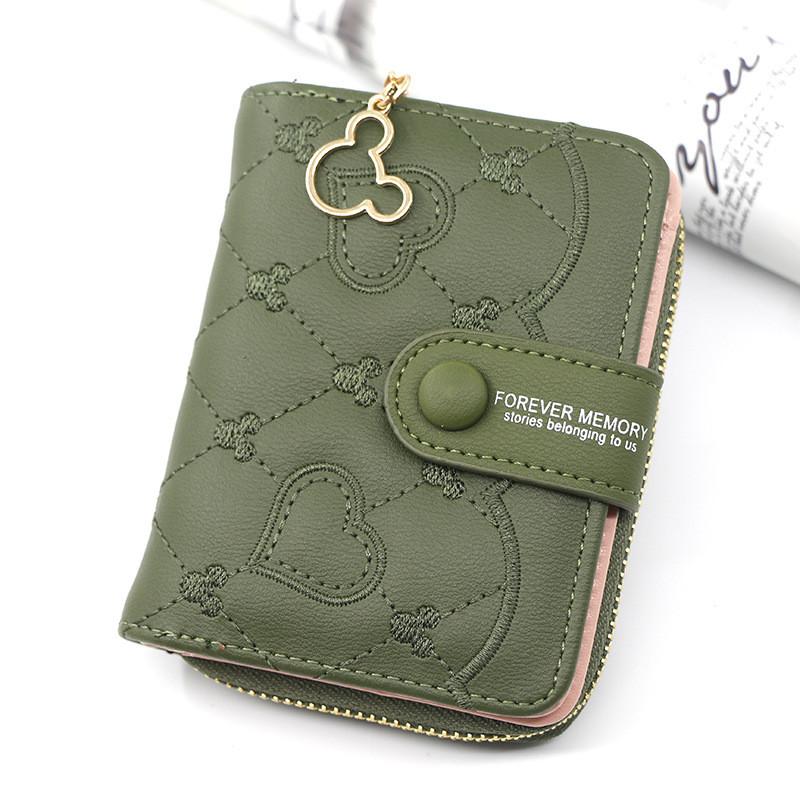 Pu Material Ladies Short Zipper Wallet With Heart Embellishments For Daily Use