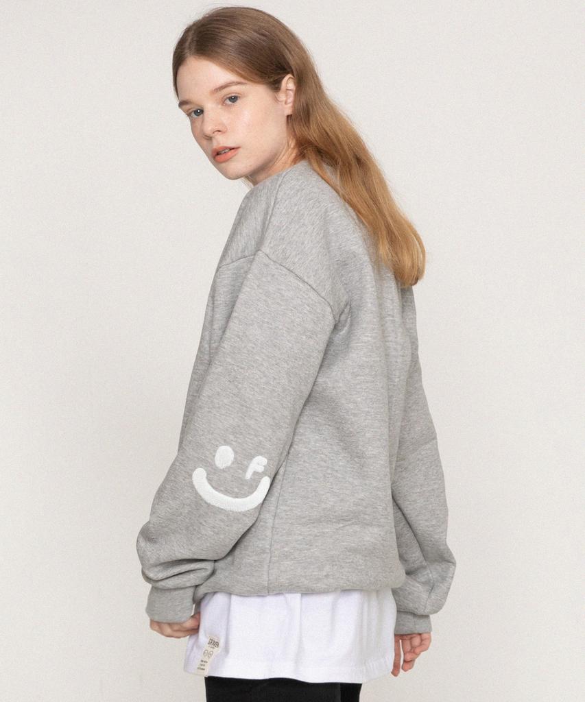 GRAVER [Unisex] Elbow Boucle Embroidery Smile Drawing Sweatshirt_Gray