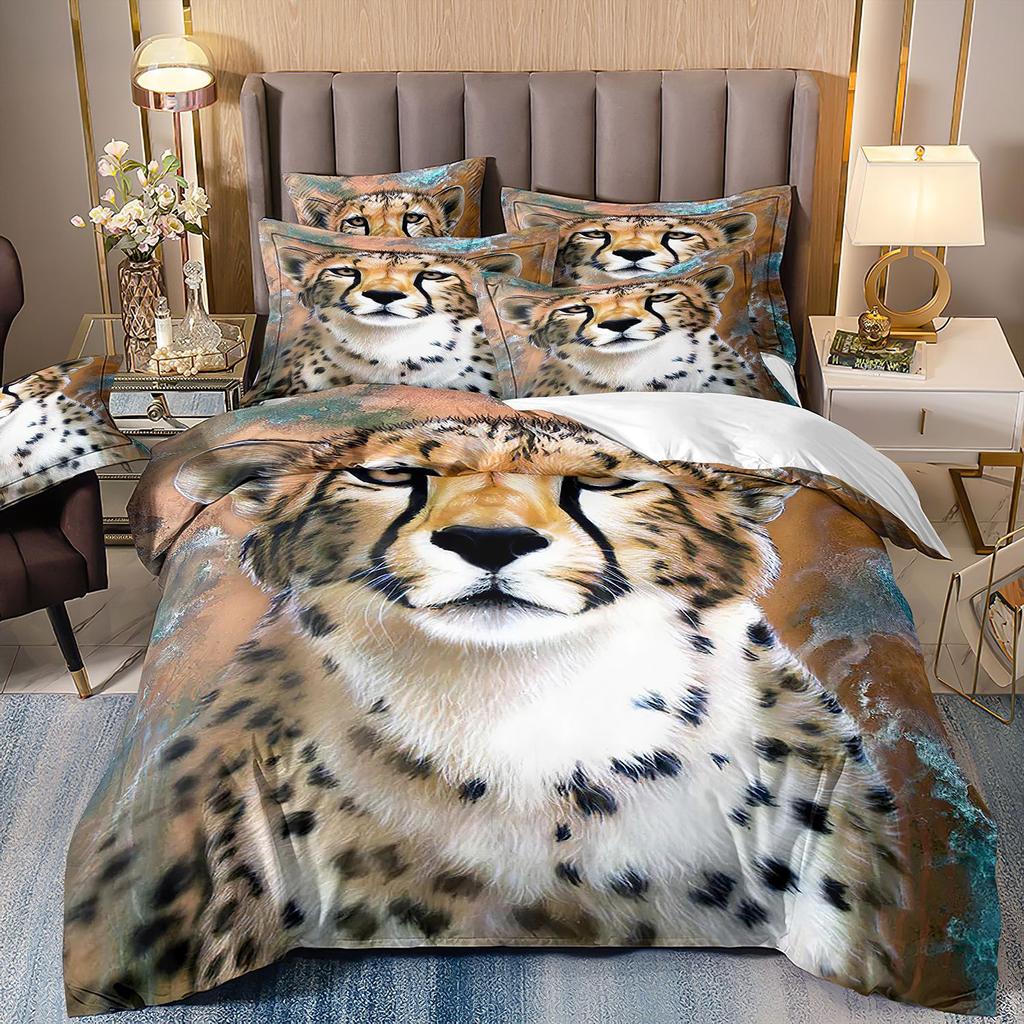 Tiger Bedding Set Safari Tiger Duvet Cover Set for Kids Boys Wild Animal Bed Cover Soft Microfiber Quilt Cover Duvet Cover Set