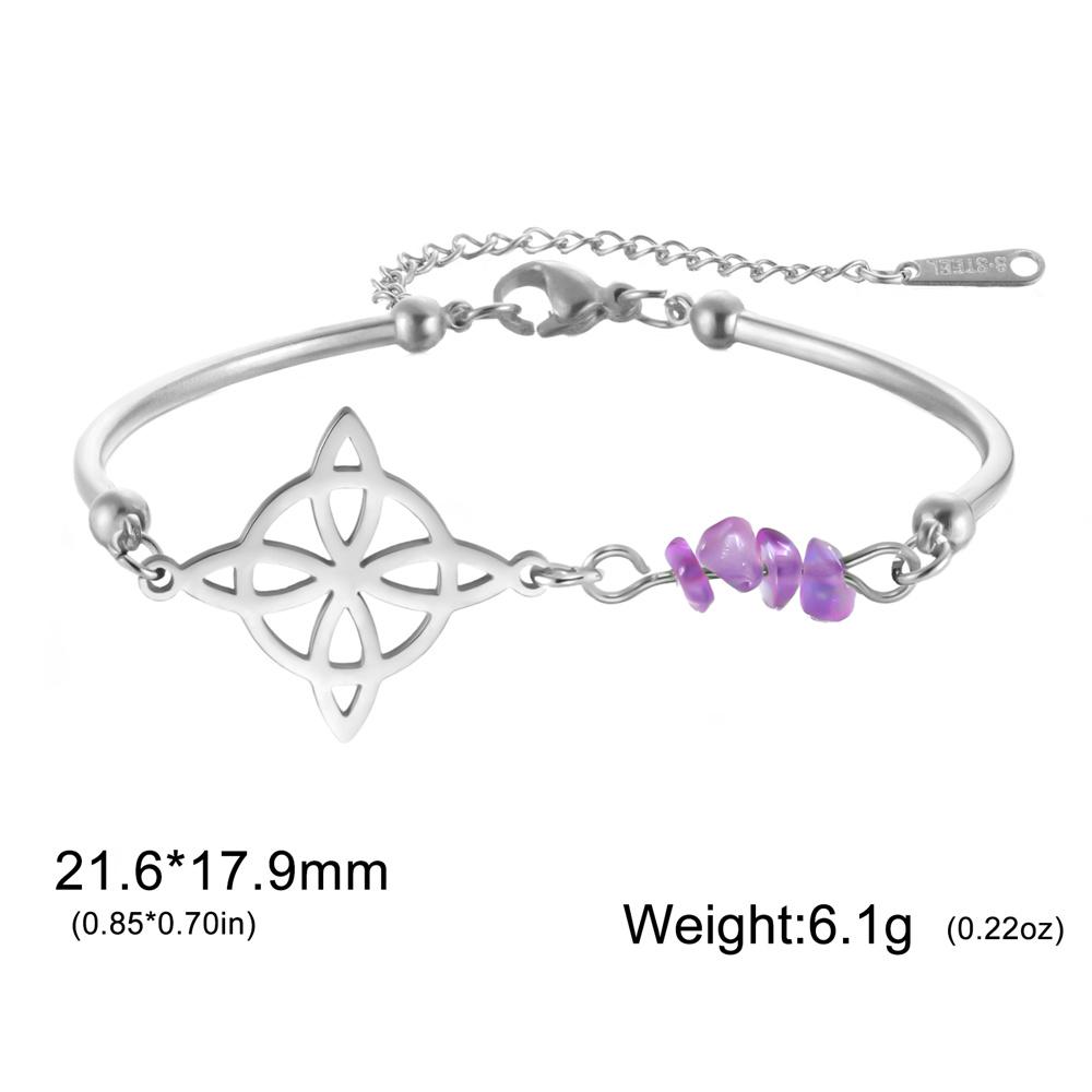 

Witch Knot Amethyst Bangle Bracelets Stainless Steel Twisted Rope Chain Bamboo Chain Witchcraft Protection Amulet Jewelry Gifts Steel Color
