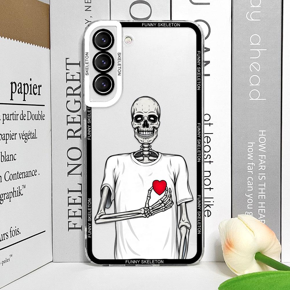Artistic Funny Skeleton Skull Phone Case for Samsung Galaxy S25 S24 S23 Ultra S22 Plus S21 FE 5G Clear Soft Covers Couple Fundas