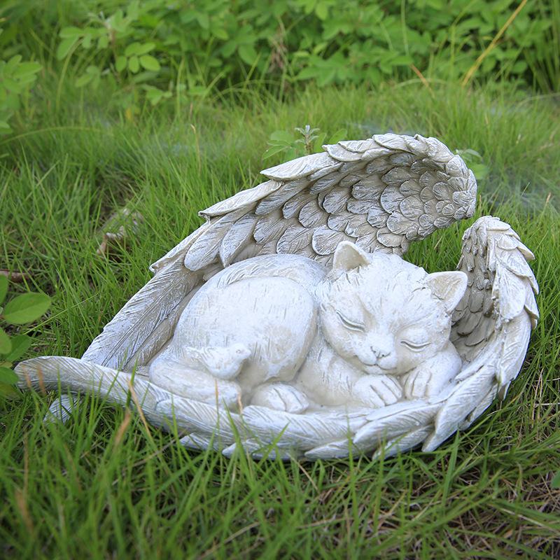 1Pc Angel Cat and Dog Handicrafts Ornaments, Resin Handicrafts, Garden Design Decoration Angel Cats and Dogs