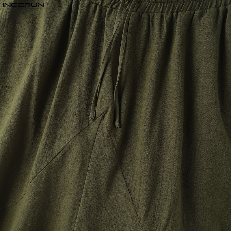 INCERUN Pantaloni Larghi Casual da Uomo a Vita Elastica, Finto Due Pezzi, Cavallo Basso, Lunghi