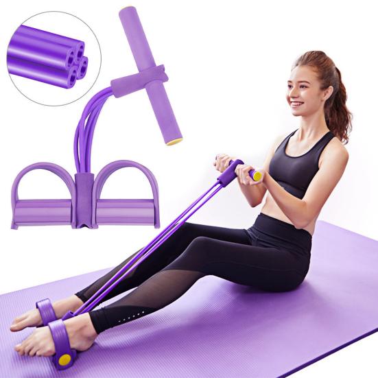 4-Tube Pedal Resistance Band with Handle Multifunction Tension Rope Yoga Sit-up Training Pedal Puller Body Stretching Trainer