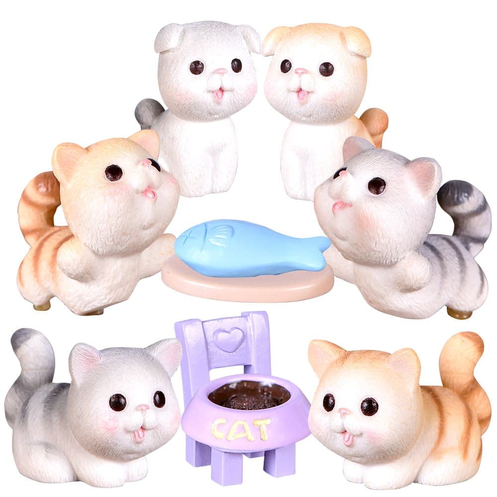 moin moin Figurine Cat 2212fig23 Ornaments, Figurines, 10-Piece Set, Feeders, Toys, Tiger, Cute, Stylish, Palm-Sized Terrarium, Green, Display, Gift,