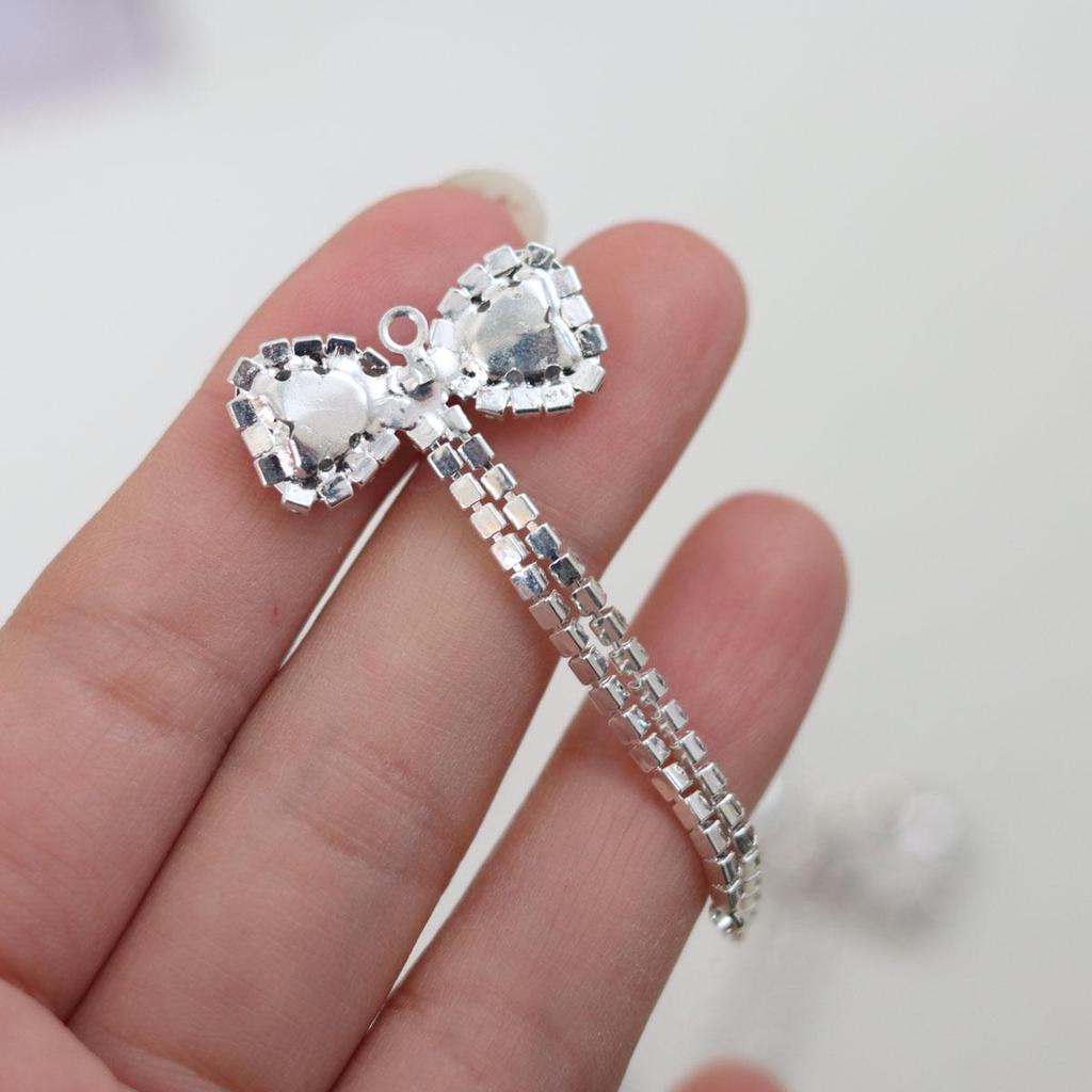 Colorful Rhinestone Heart Bow Tassel Pendant for DIY Jewelry & Hair Accessories