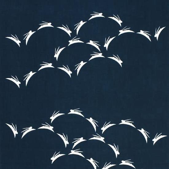 Dyeing Anbo Hand Towel Rabbit Navy Authentic Dyed Cotton Tokuoka Made In Japan 35cm X 100cm "Jumping Blue" 100%