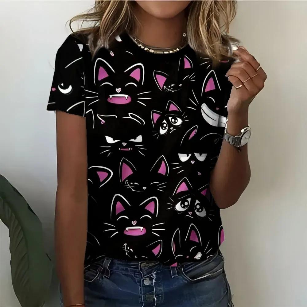 

Милые кошки Маленькие животные Веселье 3D-печать Футболка с коротким рукавом Модная Удобная Мягкая Дышащая Большая Свободная Летняя Женская Футболка S
