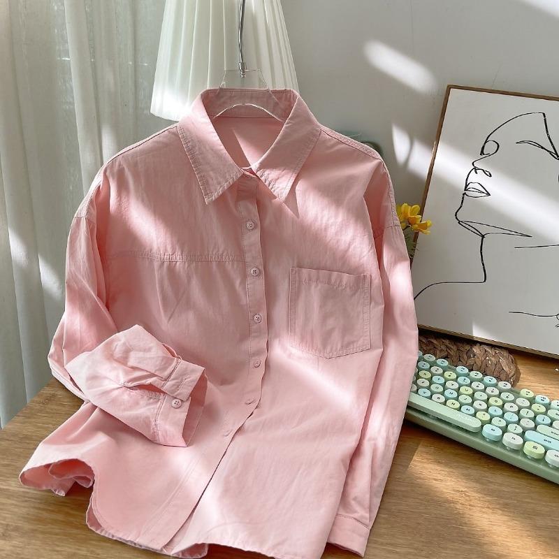 White Oversized Collared Long Sleeve Shirt Casual Button Down Blouse Daily Wear For Women