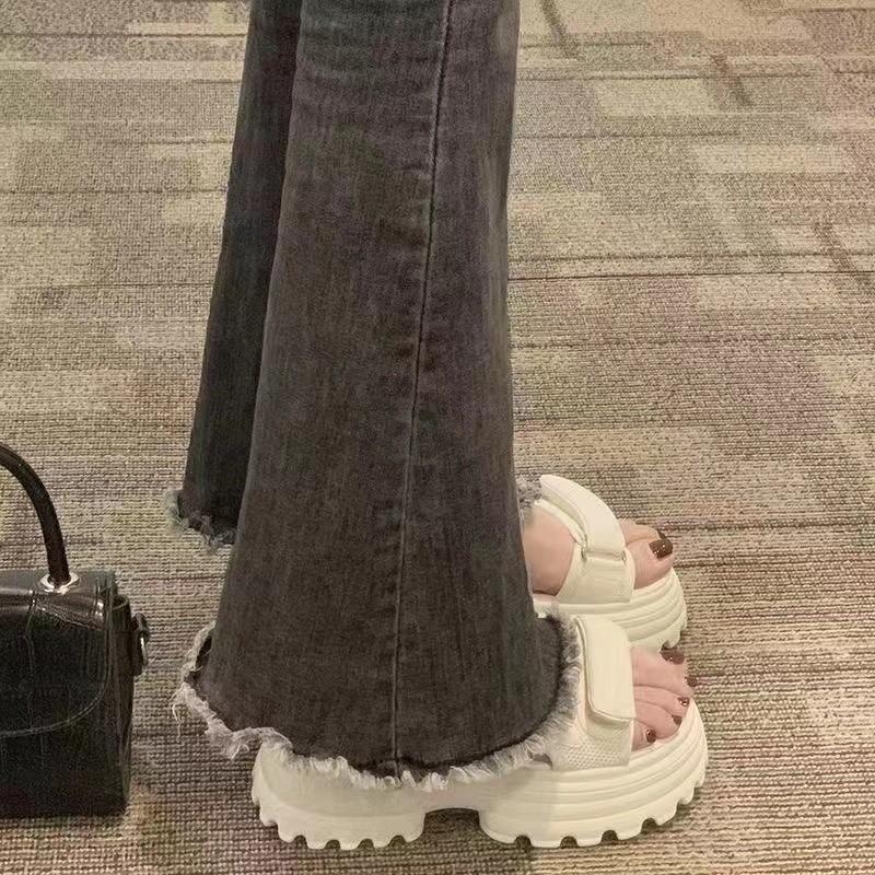 Sandals Women's Summer 2025 New Soft Leather Platform Muffin Roman Shoes Velcro Women's Shoes Beach Shoes Tide