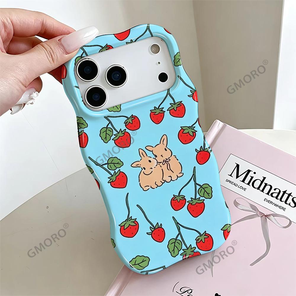 Korean Cute Rabbit Strawberry Floral Mobile Phone Case iP15pm Fashion Women's Wave Double-layer Film Shell Apple 17