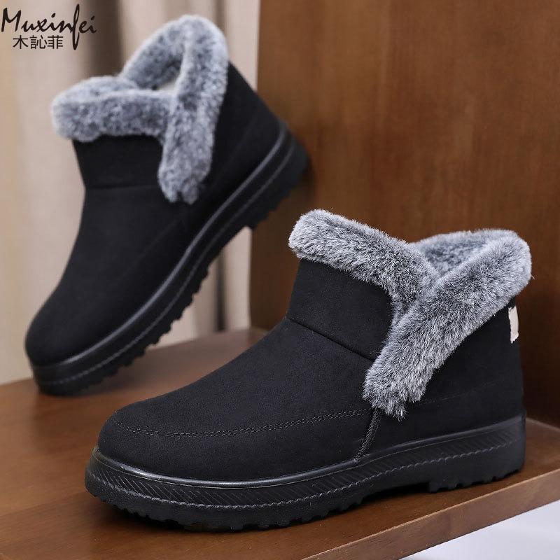 Winter New Women's Large Cotton Boots with Thick Velvet Outdoor Leisure Snow Boots Mid Top Cotton Shoes 36-43