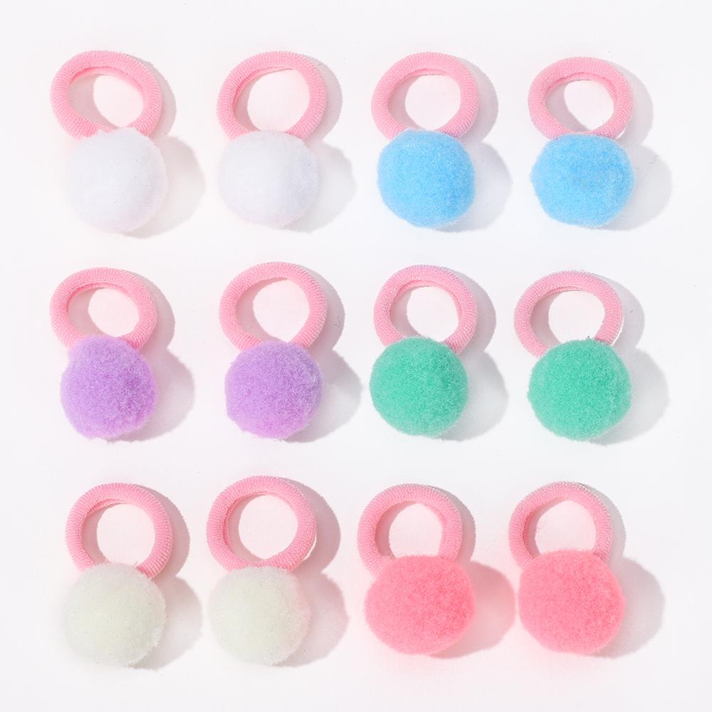 30pcs Kids Elastic Hairbands Girls Plush Ball Rubber Band for Children Sweets Scrunchie Hair Ties Clip Baby Hair Accessories