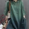 Blouses Rétro en Lin Dégradé Femmes Été Décontracté Lâche Teintée Femme Chemise Longue Élégante Manches 3/4 Fendue Vêtements pour Femmes