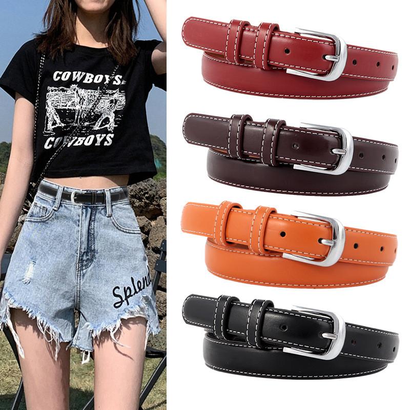 Pu Ladies Leather Belt With Metal Pin Fastener For Office And Daily Outfits