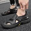 Summer Men Sandals Genuine Leather Mens Casual Shoes  Men Leather Sandals Large size breathable walking men's Black shoes