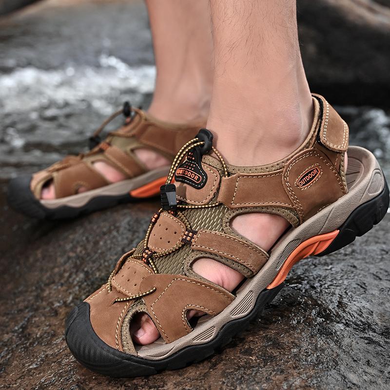 Fashion Summer Mens Casual Shoes Leather High Quality Non-Slip Outdoor Sandals Fashion Walking Beach Shoes for Men Breathable Mocassins