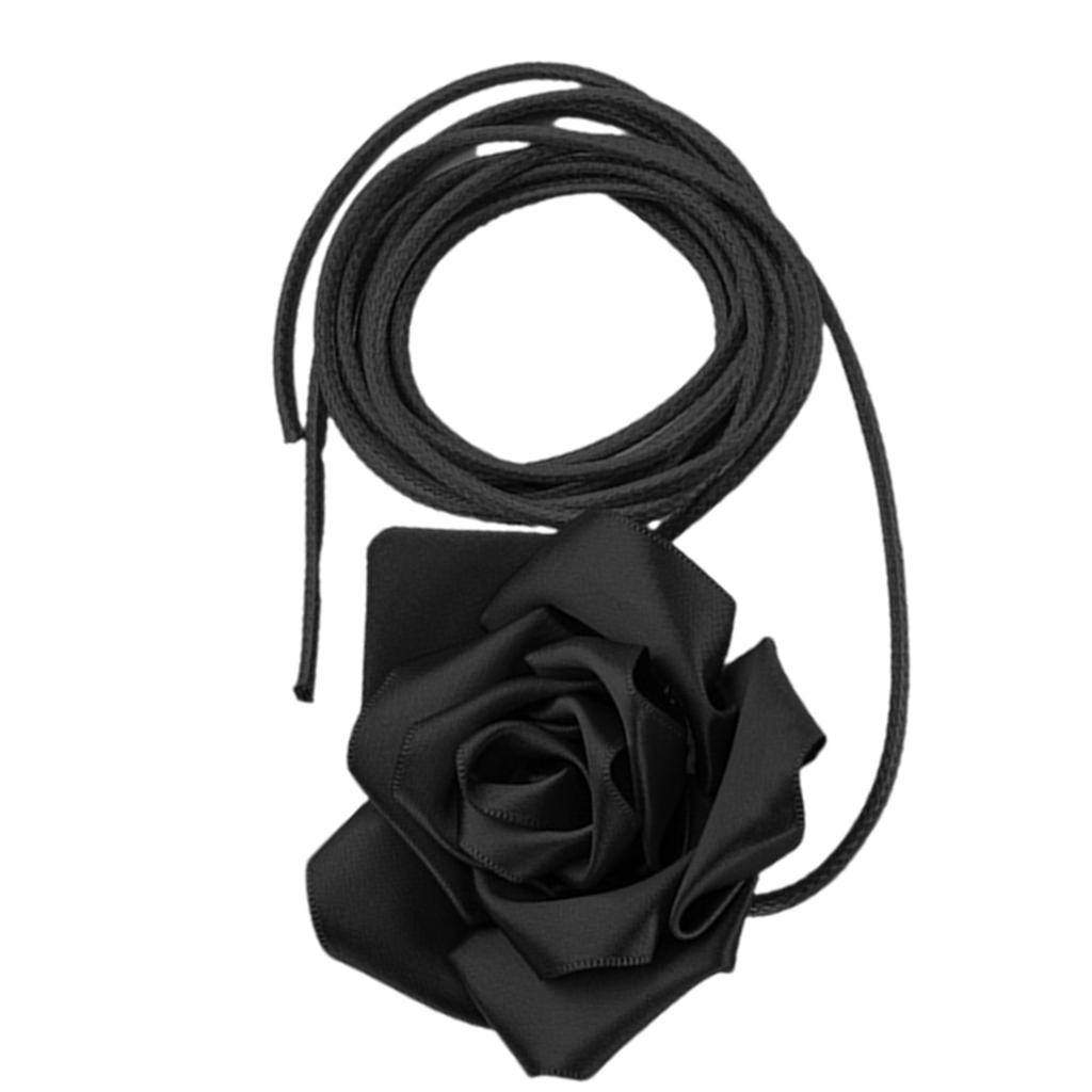 Elegant Ribbon Ribbon Belt Long Necklace Adjustable Waist Strap with Rose Floral Accent for Women Lady Special Event