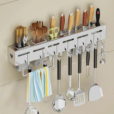 Scaffale da cucina a parete Multifunzionale in acciaio inossidabile per utensili da cucina Portaposate Portaposate Organizzatore di stoviglie