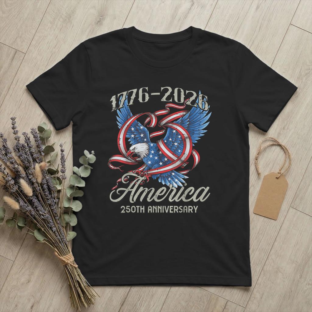 Unisex America 250 Anniversary 1776 2026 T Shirt USA 100 Cotton merch Cool Short Sleeve Crewneck Tee Shirt Classic TShirts