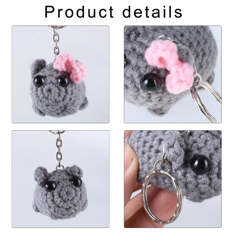 Cute Bowknot Sad Hamster Keychain Plush Bowknot Hamster Key Chain Charm Attractive Keyrings Bag Hanging Decoration