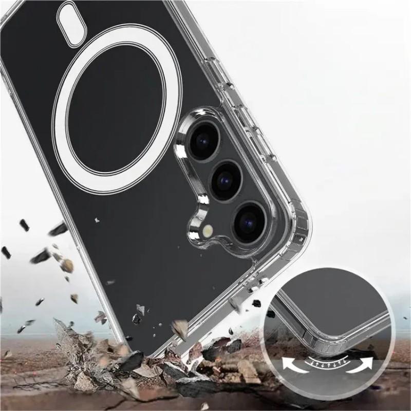 For Samsung Galaxy S25 Clear Case WANLONFENG LM1 Series Compatible with MagSafe with 2Pcs Screen Films (Big Lens Hole)
