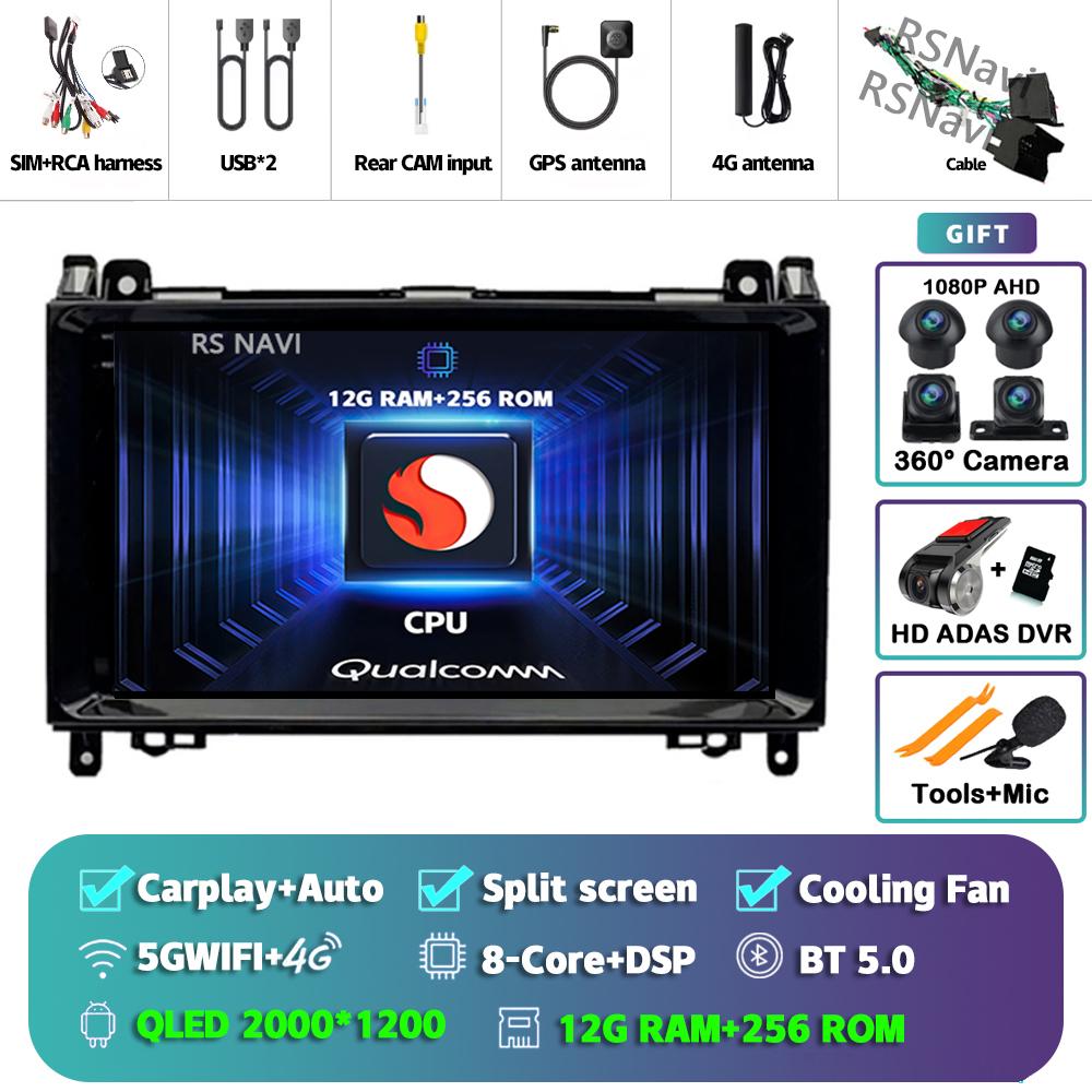 Android 14 Carplay Auto For Benz B200 Car Radio 4G+WIFI Player Multimedia Stereo 360 Camera Navigation Video Head Unit AI Voice