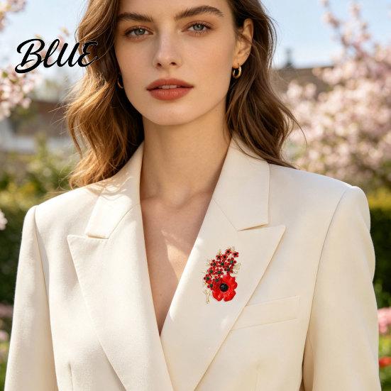 Alloy Memorial Badge Never Forgotten Victory Blossom Brooch, Red Flower Lapel Pin with Rhinestone Rhinestone, Jewelry for Veterans Brooch