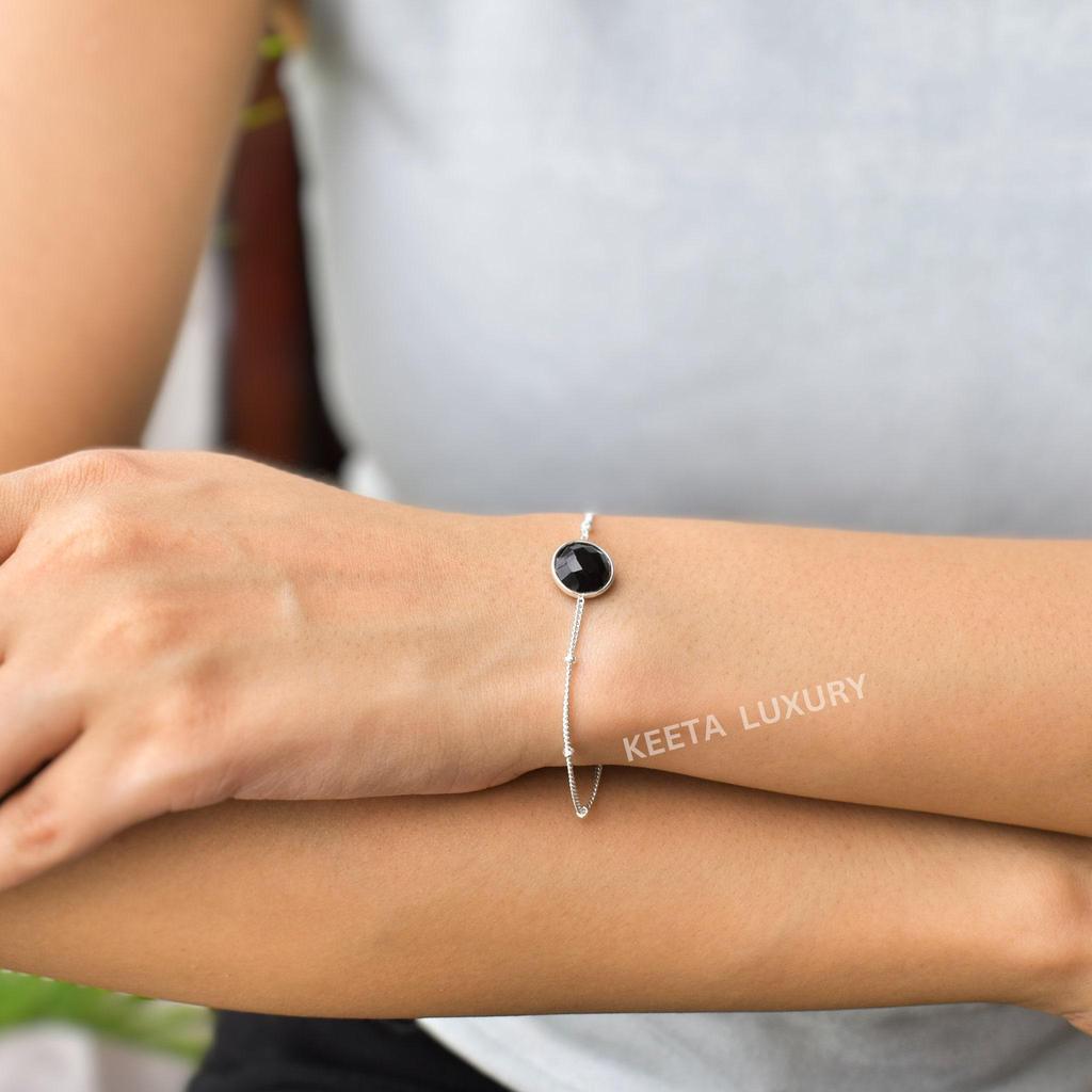 Genuine Black Onyx Bracelet Onyx Chain Bracelet for Women Black Stone Bracelet Silver Chain Bracelet Friendship Bracelets Gifts Idea