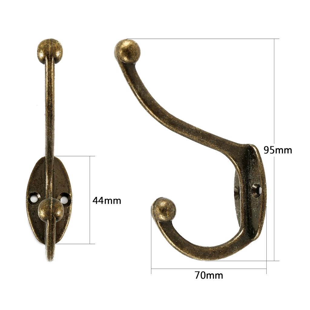 5/10Pcs Retro Hooks Bronze Wall-mounted Dual Prong Coat Rack Clothes Hanger Door Robe Hooks for Keys Hat Bathroom Towel Hooks