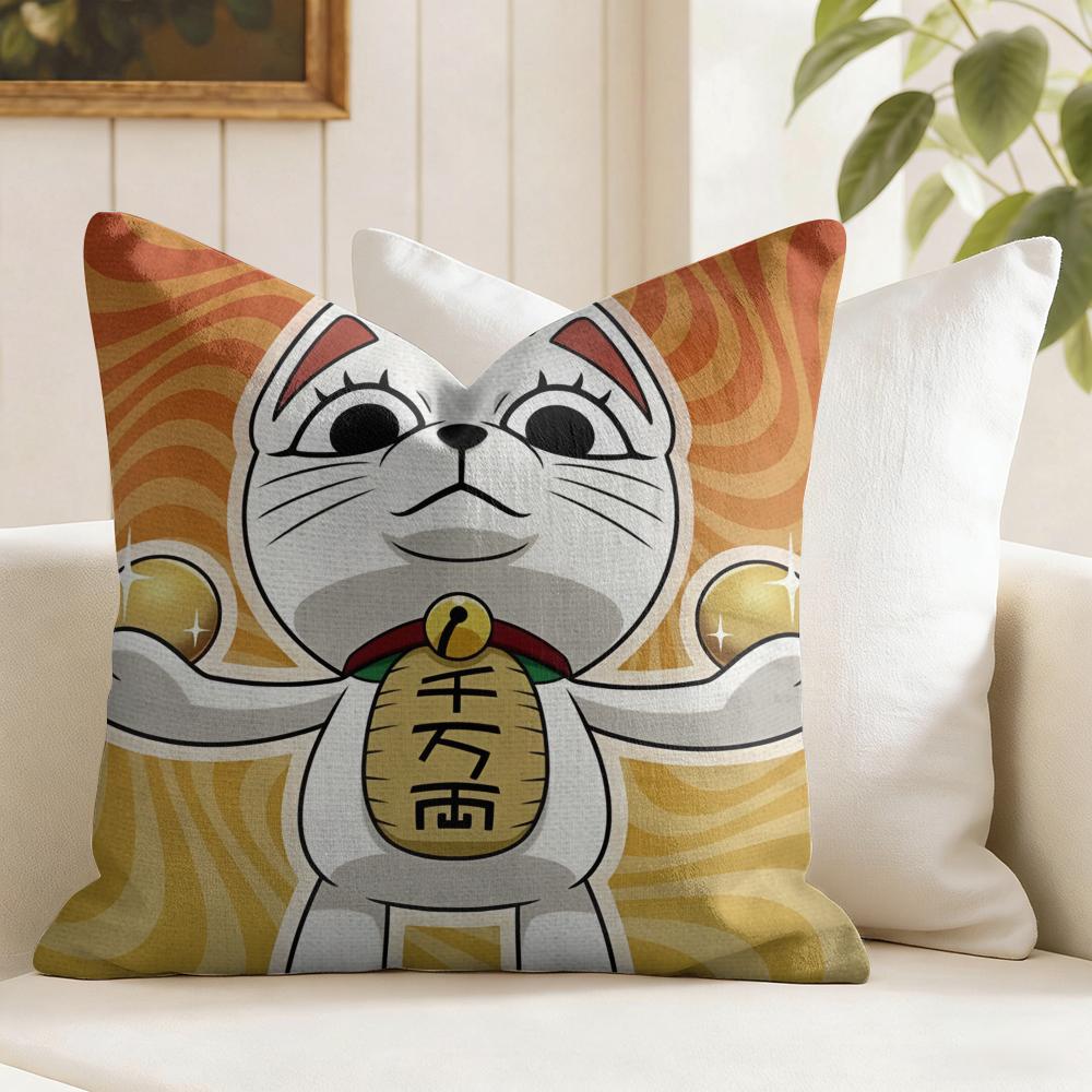 DDan Da DDan Lucky Cat Cushion Cover Eco Linen Pillow Case DoubleSided Print Breathable Durable Zipper Home Decor Gift