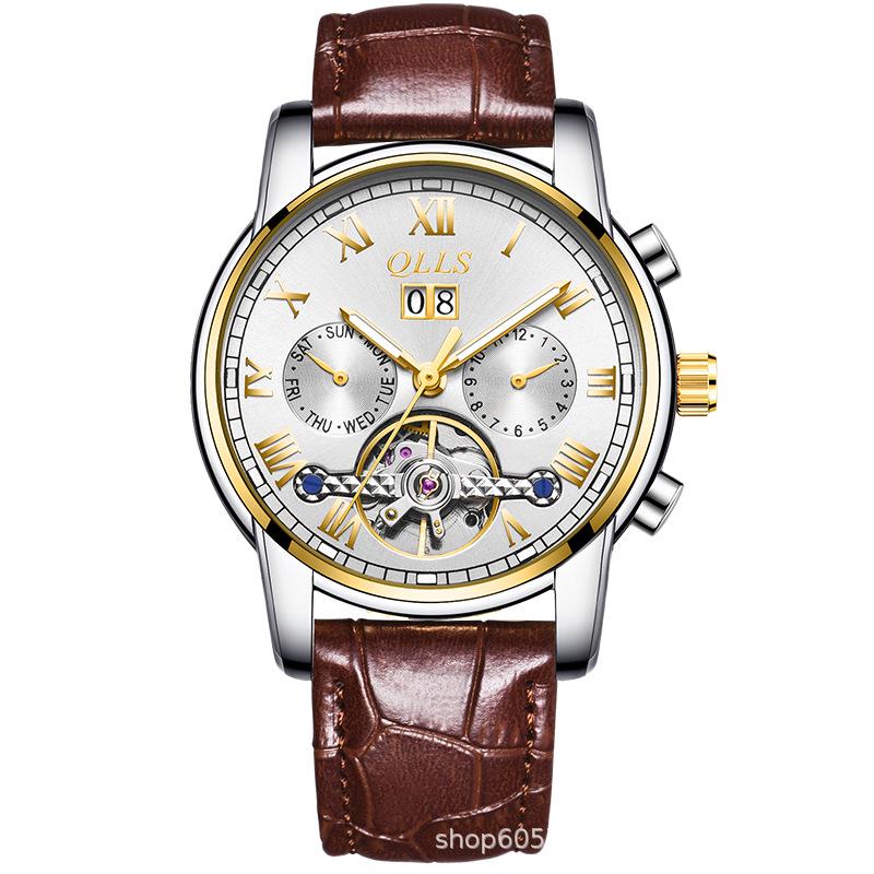 QLLS Men's Fashion Automatic Luminous Waterproof Skeleton Wristwatch - Business Casual Style